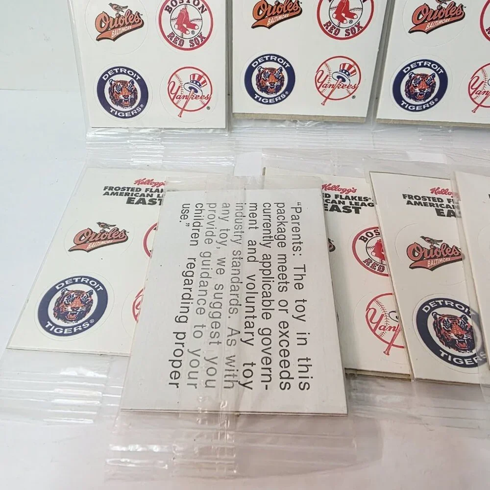 8 Vtg 90's Ad Promo Kellogg's American Baseball League East Stickers Party Favor
